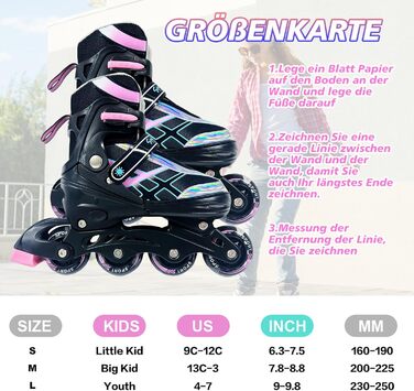 Роликові ковзани для дітей, регульовані, чорно-рожеві, 36-39 EU/240-270 mm
