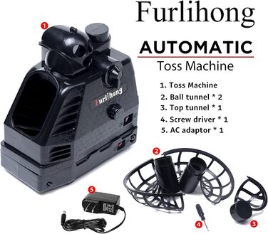 Furlihong 680BH Запускач м'ячів для бейсболу та тенісу 2-в-1, регульований кут, швидкість, інтервал, авто-маятник, живлення від батареї або AC-адаптера, утримувач для м'ячів