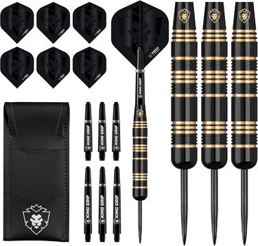 Професійний дартс-набір KOTO King Pro Surround чорний, 3 дротики, 2 комплекти оперень, 2 комплекти стрижнів (короткі та середні), чохол з логотипом KOTO, підходить для всіх дартс-мішеней, з кільцем для захисту стін і стріл