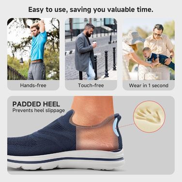 Сліпони чоловічі без шнурівки, спортивні кросівки для бігу, легкі, дихаючі, для активного відпочинку та повсякденного носіння, 1040, Marineblau (Морський синій), 42 EU