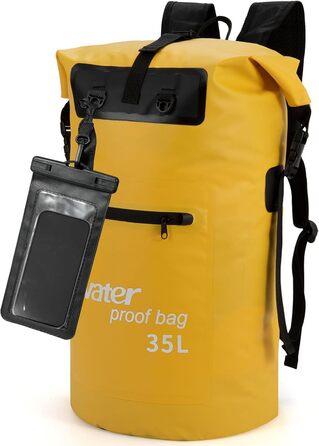 Водонепроникний рюкзак WELDUN 50L Rolltop Dry Bag з IPX8 чохлом для телефону, 35L, для каякінгу, кану, кемпінгу, трекінгу, хайкінгу, вітрильного спорту та інших водних видів спорту (Жовтий)