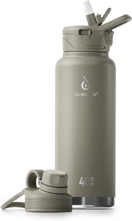 Вакуумна пляшка для води IDEUS 1140 мл, нержавіюча сталь, подвійні стінки, спортивна фляга з герметичною кришкою, колір селадон