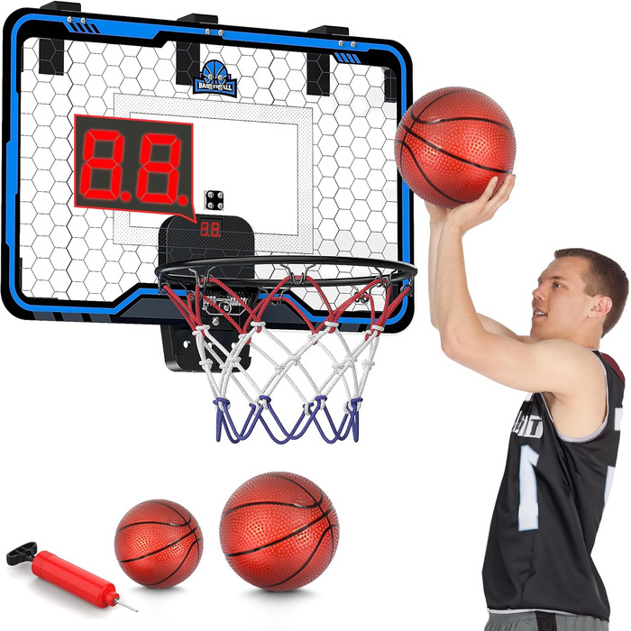 Складний баскетбольний кошик Hot Bee 60x40 см з LED-лічильником, для дверей, для дітей і дорослих, 2 м'ячі, для дому, спальні, офісу, подарунок хлопцю 12-18 років