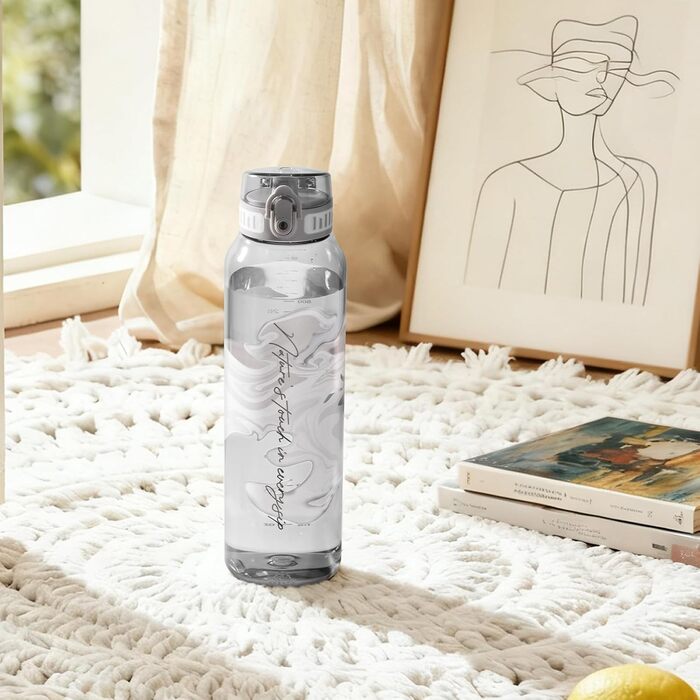 Дитяча пляшка для води UZSPACE 600 мл, спортивна, без витоку, з одноручним керуванням, для газованої води, миється в посудомийній машині, для школи та активного відпочинку, білий колір