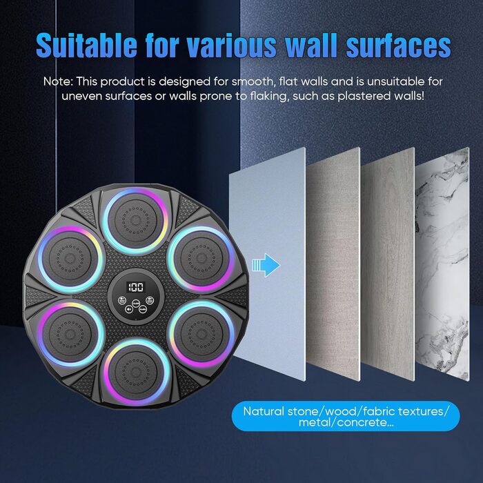 Музична боксерська машина з LED-підсвіткою та Bluetooth, настінна ціль для боксу, 9 режимів швидкості та режим підрахунку, для дорослих та дітей