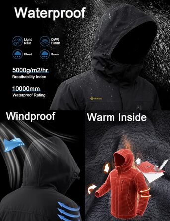 Чоловіча куртка GEMYSE для сноубордингу та лижного спорту, вітро- та водонепроникна, з флісовою підкладкою, зимова, з капюшоном, XL, сірий колір