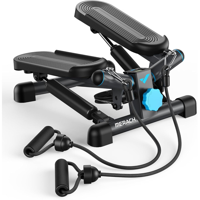 MERACH Міні степер 2-в-1 для дому з LCD-монітором, до 150 кг, з мотузками для тренування ніг, рук та сідниць, блакитно-чорний