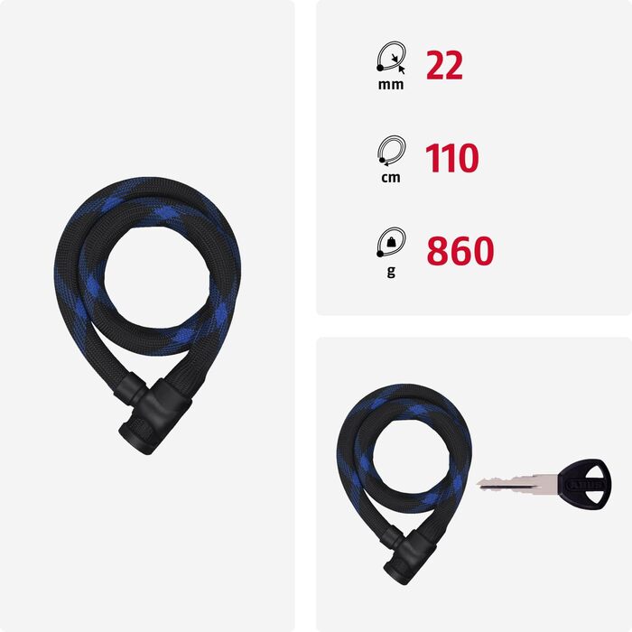 Замок тросовий ABUS Ivera Steel-O-Flex 7200, сталевий броньований трос, рівень безпеки 7