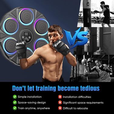 Музична боксерська машина з LED-підсвіткою та Bluetooth, настінна ціль для боксу, 9 режимів швидкості та режим підрахунку, для дорослих та дітей