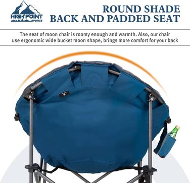 Крісло для кемпінгу High Point Sports Moon Chair XXL: широке, розкладне, до 150 кг, для відпочинку на природі та вдома