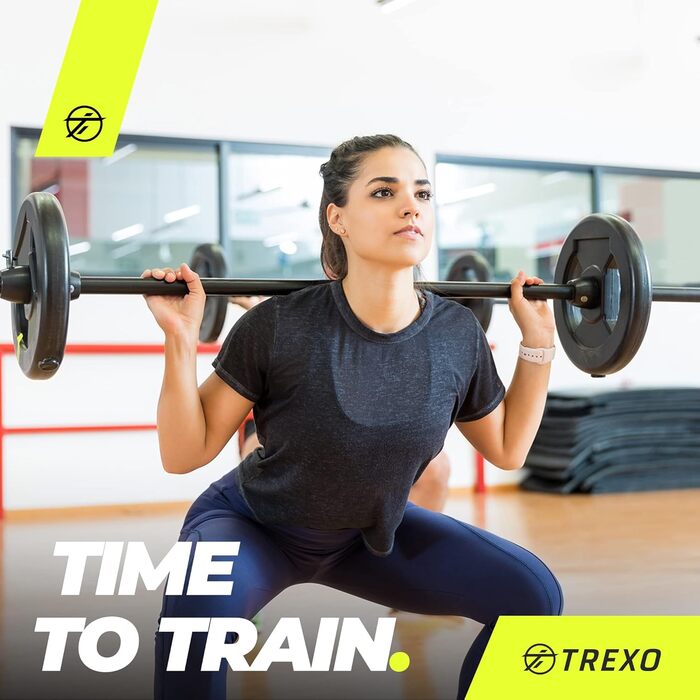 Диск для штанги TREXO з ручками, чавунний, 5 кг, покритий, для фітнесу, кросфіту, силових тренувань