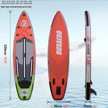 Надувна SUP дошка Stand Up Paddle Board 330x76x15 см, знімні 3 плавники, сидіння для каяка, регульоване подвійне весло, тримач для камери, комплект аксесуарів, вантажопідйомність до 150 кг, червона