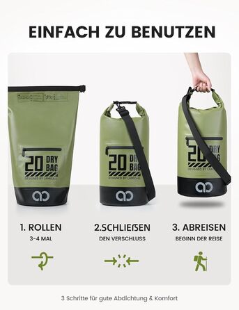 Водонепроникний рюкзак-сумка Dry Bag Lamicall 20L, зелений - міцний, з водонепроникним чохлом для телефону