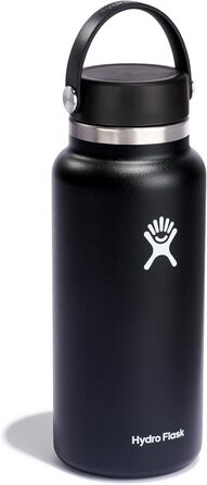 Термос-пляшка HYDRO FLASK 946 мл із нержавіючої сталі для води та спорту, ізольована, з герметичною кришкою Flex Cap, для напоїв, чорна