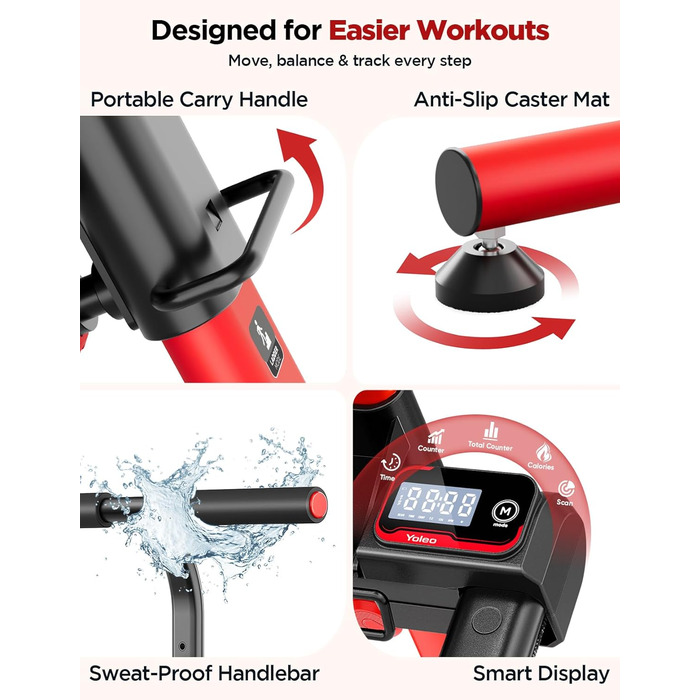 Сходи-степер YOLEO з регульованим опором для дому, компактний кардіо-тренажер, 3 режими тренувань, великі платформи, 90% зібраний, з ручкою