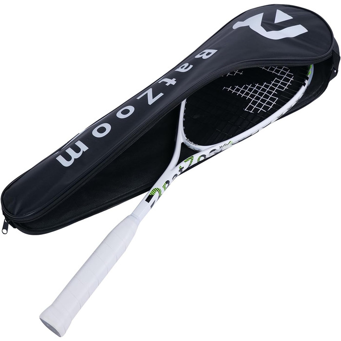 Сквош ракетка BatZoom для початківців – легка та довговічна тренувальна ракетка для дорослих та підлітків, попередньо натягнута з комфортною ручкою та демпфером - у комплекті сумка білого кольору