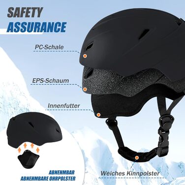 Шолом для гірськолижного спорту та сноуборду з маскою Skihel Kit, UV400, PC-маска, регульований, вентиляція, унісекс, білий (чорний, M)