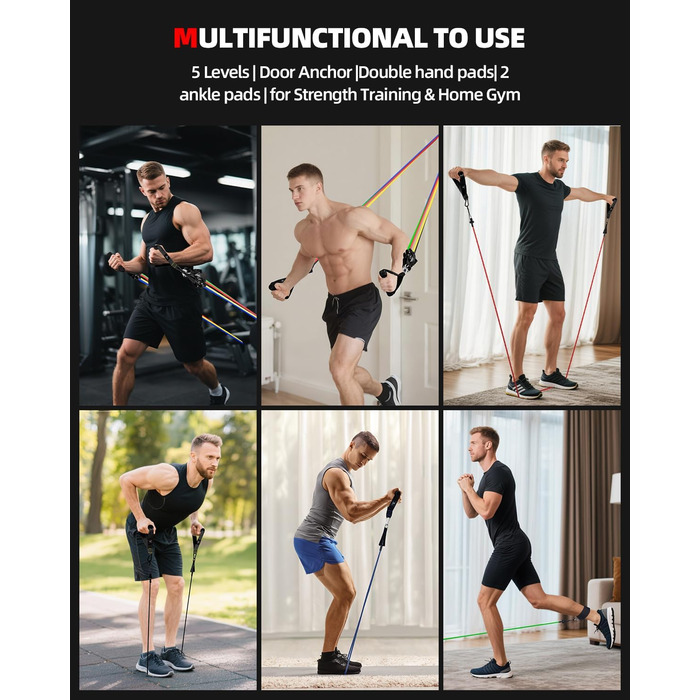 Набір еластичних стрічок Abahub для фітнесу: повне обладнання для тренувань вдома (100LB)