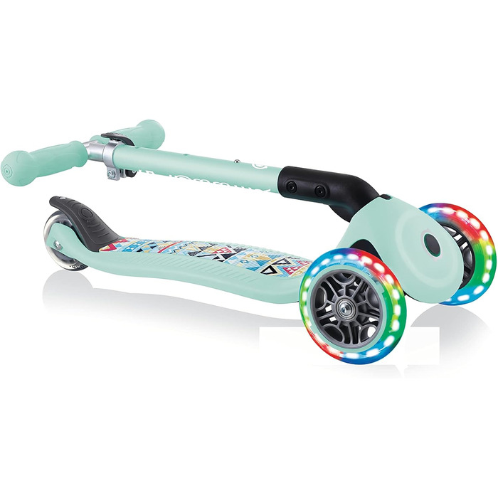 Дитячий триколісний самокат GLOBBER JUNIOR Foldable Fantasy Lights з LED колесами 120/80 мм, ABEC 5, складаний