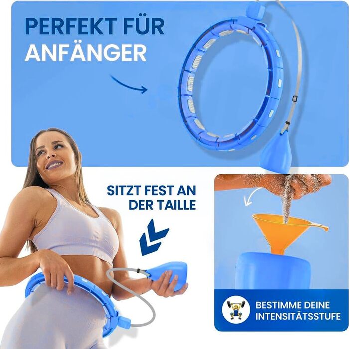 Leiser Smart Hula Hoop Gymside Hoopside Pro: для схуднення та фітнесу, з масажними шипами, 18 знімних секцій (Блакитний)