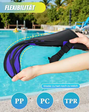 Ласти для плавання Schnorchelflossen L-XL (Темно-лілові) - регульовані, дорослі/дитячі, унісекс, з сітчастим чохлом