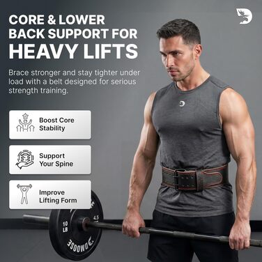 Шкіряний атлетичний пояс для важкої атлетики DMoose Fitness для підтримки попереку, 5 мм, для станової тяги та присідань, Powerlifting, чорний з червоною прошивкою, Small (23-30 дюймів)