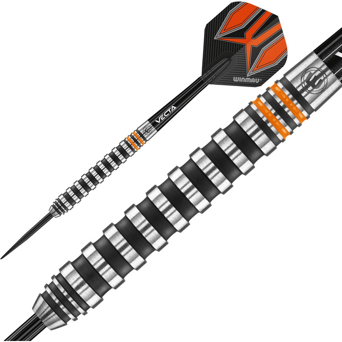 Дротики WINMAU Fury 24 г з вольфраму, з призмовими флайтами та Vecta-шафтами