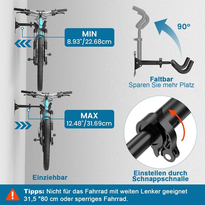 Кріплення для велосипеда на стіну, регульоване, 30 кг, для MTB та шосейних велосипедів