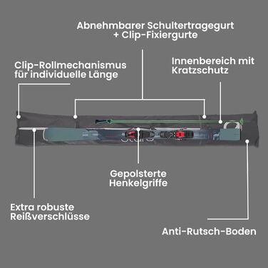 Чохол для лиж Otaro Skitasche: набір для 1 або 2 пар лиж, чорний, регульований, водовідштовхувальний