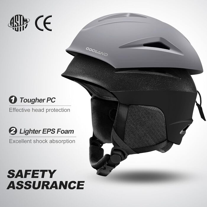 Шолом для лиж та сноуборду Odoland з маскою, сірий, розмір L (60-61 см)