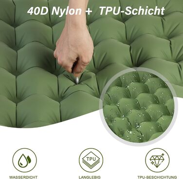 Надувний килимок для кемпінгу Isomatte 10см, самонадувний, з насосом, для туризму та відпочинку на природі (двоспальний, зелений)