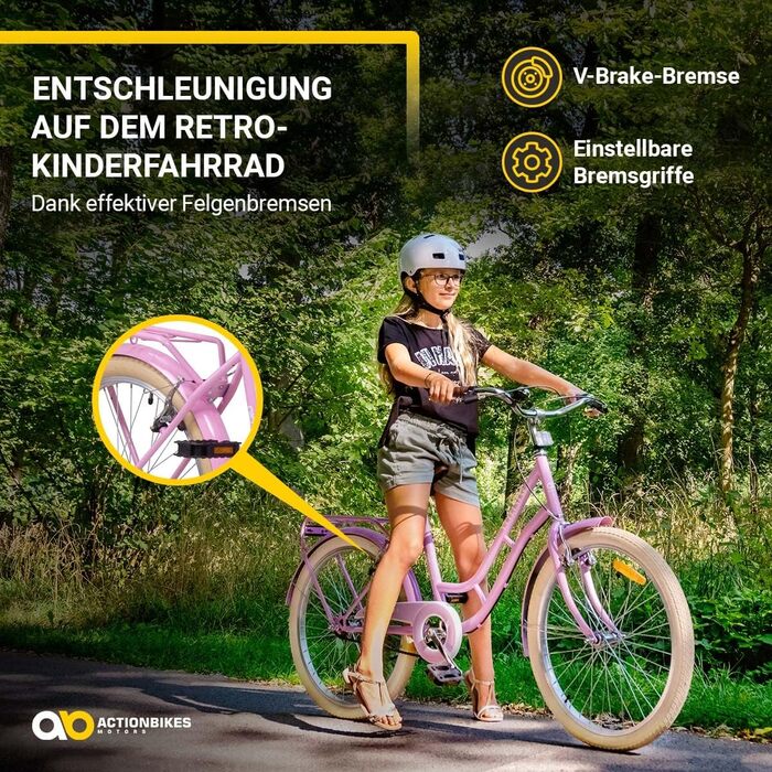 Дитячий велосипед Actionbikes Retrostar 20/24 дюймів, V-Brake, для дівчаток, з крилами, від 6 до 12 років