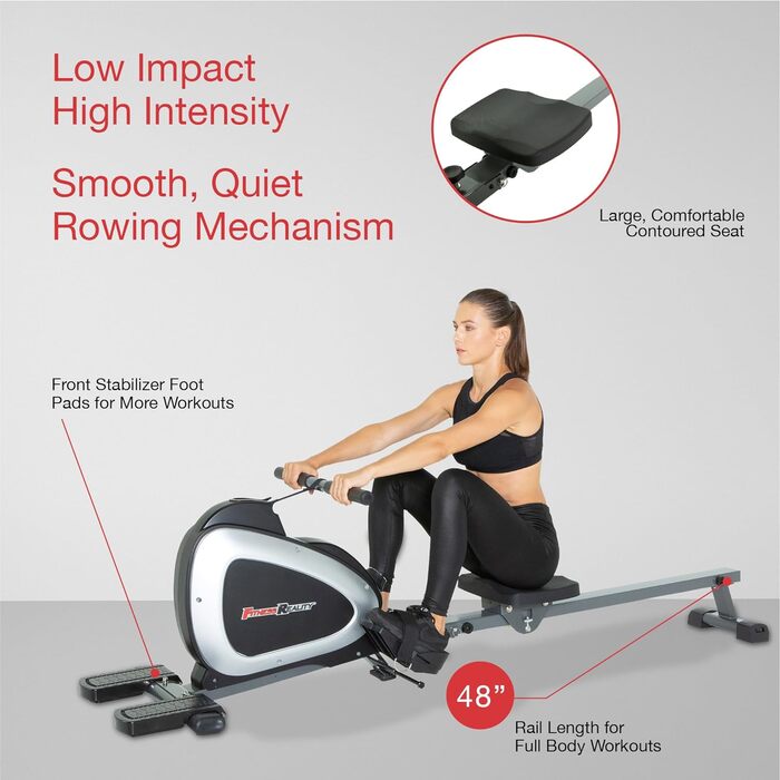 Гребний тренажер Fitness Reality 1000 Plus з Bluetooth, магнітним опором і додатком, для повного тренування тіла