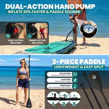 Надувний SUP Board Set для дорослих, 10'6', 320x81x15 см, 150 кг, з аксесуарами та тримачем для камери (зелений)