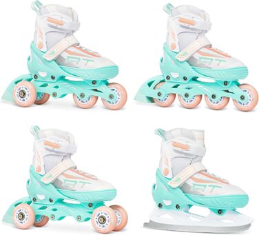 Інлайнерожі RAVEN Profession 4in1: регульовані ролики для дітей та дорослих (31-35), білий/м'ятний/помаранчевий