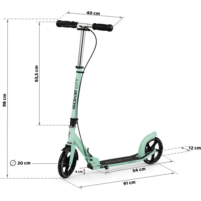 Міський самокат SOKE Cityroller, зелений, для дорослих та дітей
