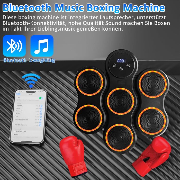 Yeelan Музичний бокс-машина для боксу на стіну з Bluetooth, LED підсвіткою, рукавичками для дорослих і дітей — тренування, зняття стресу