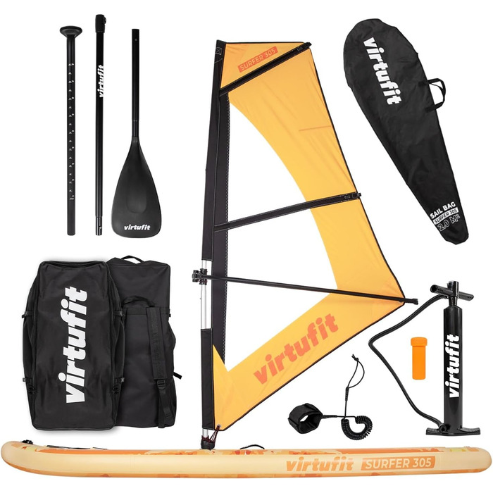 Надувна SUP-дошка Virtufit Surfer 305 з вітрилом, помаранчево-бірюзово-бежевого кольору, комплект аксесуарів