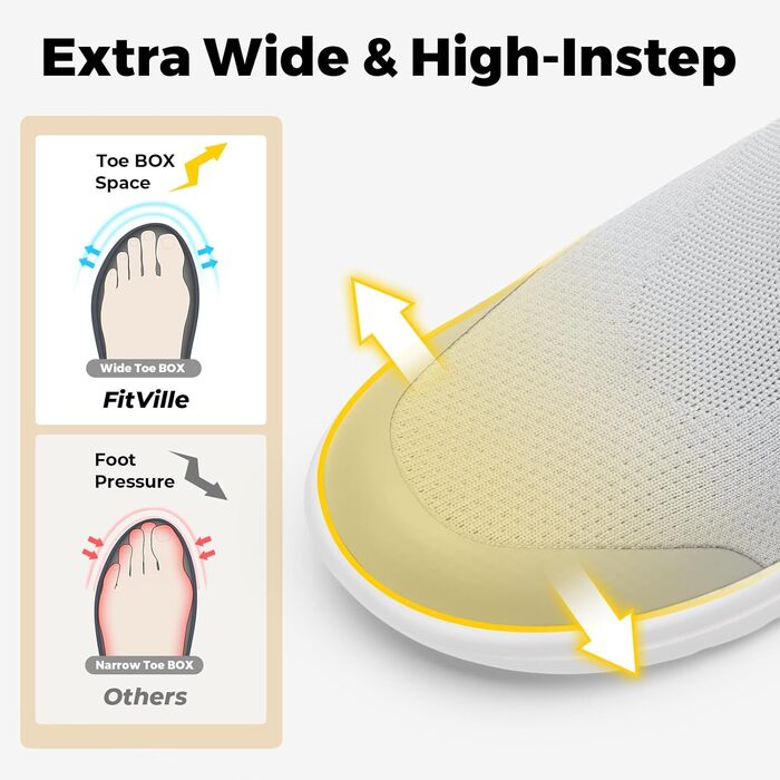 FitVille Кросівки Slip-on для жінок, широка колодка, для ходьби, дихаючі, легкі, спортивні, фітнес, джогінг, Outdoor, Gym, BriskWalk V3 (39 EU, сірий)