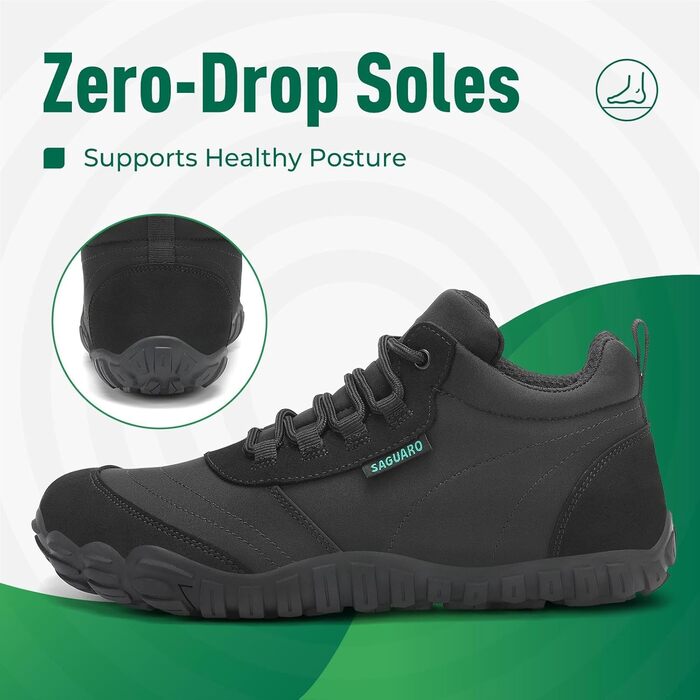 Босими кросівки для чоловіків та жінок Saguaro: легкі, зручні, з нульовим дропом, розмір EU 36-48, чорний