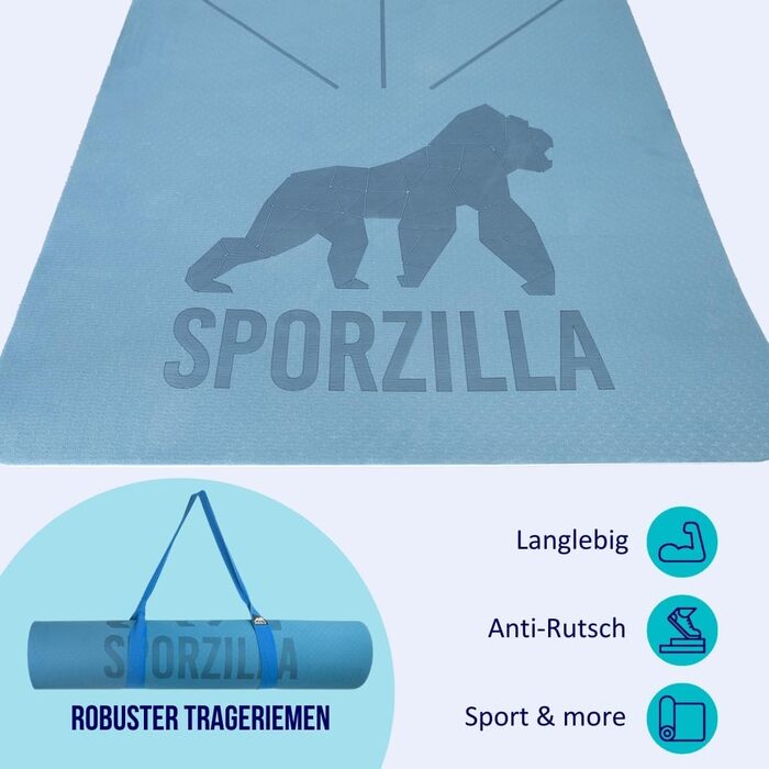 Килимок для йоги та фітнесу Sporzilla Premium XL, 80 см, 8 мм, нековзний, екологічний, з розміткою