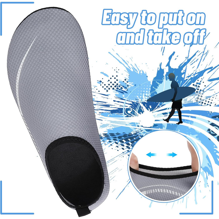 Чоботи для плавання та водного спорту: чоловічі та жіночі, неопренові, для пляжу, серфінгу, плавання. Легкі домашні тапочки для відпочинку (35 EU, сірий)