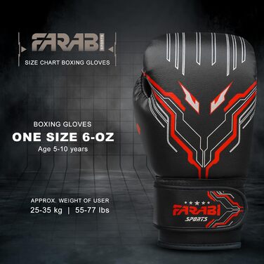 Боксерські рукавички Farabi для дітей (6oz) - чорні. Ідеальні для MMA, Муай Тай та тренувань. Розмір: 5-10 років