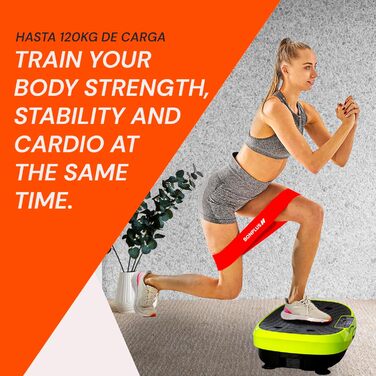 Віброплатформа Bonplus BP з сидінням для фітнесу: схуднення, тонізування м'язів, 3000 тренувань, базові вправи, еластичні стрічки