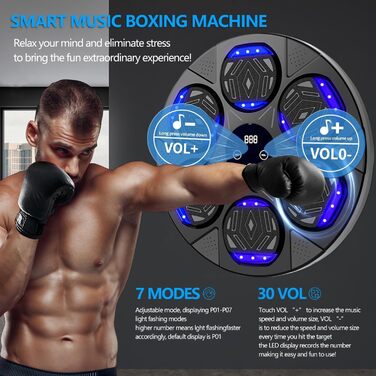 Музичний бокс-машина LeuKoles з Bluetooth, LED-підсвіткою, для боксу зі стінним монтажем, 7 режимів, з боксерськими рукавичками, електронна