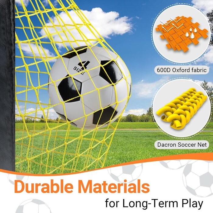 Ворота для футболу Dimples Excel Pop-Up – розкладні для дітей | 1 або 2 шт. в розмірах 120x90 / 152x110 / 213x152 см | 3 кольори на вибір | Опційно з м'ячем, насосом, конусами та мішенню | Для саду та подарунка (2-213x152 помаранчевий+аксесуари)