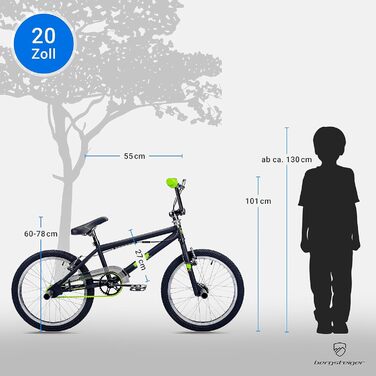 Bergsteiger Ohio BMX 20 дюймів, фрістайл, 360° ротор, 4 стальні пеги, захист ланцюга, вільний хід, чорний матовий