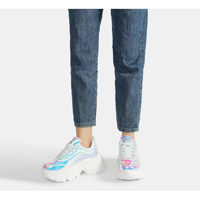 Кросівки жіночі LUCKY STEP Chunky на платформі, білі голографічні (42 EU) - зручні кеди на підборах