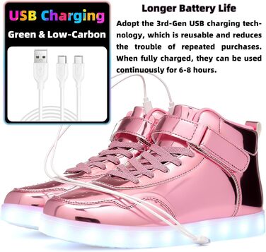 APTESOL Кросівки LED з підсвічуванням High-Top, USB-зарядка, рожеві для жінок та чоловіків (44 EU)