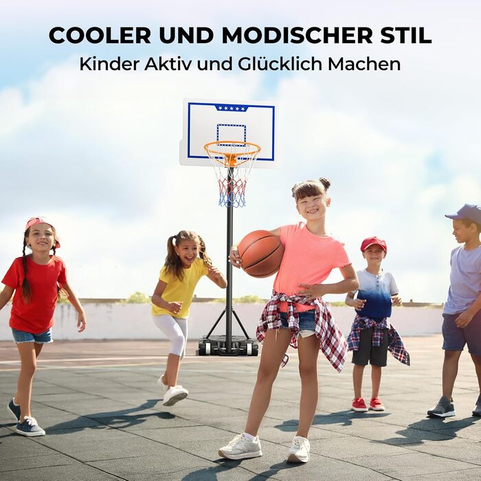 Баскетбольний кошик для вулиці Yohood 245-305 см, з регульованою висотою, PC-щитом і мобільною стійкою